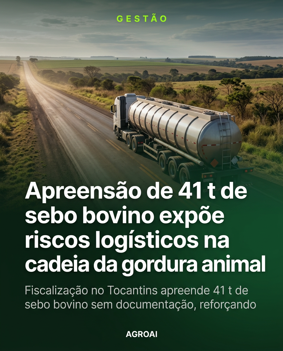 Apreensão de 41 t de sebo bovino expõe riscos logísticos na cadeia da gordura animal