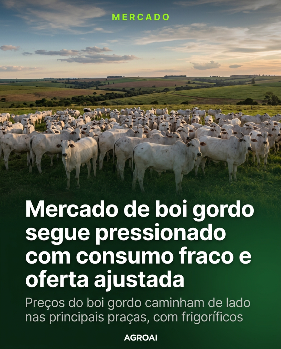 Mercado de boi gordo segue pressionado com consumo fraco e oferta ajustada