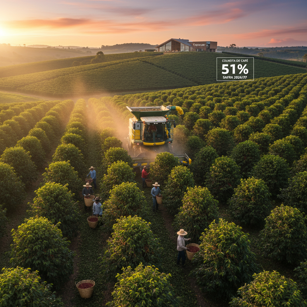 Colheita de café na Expocacer atinge 51% da safra 2026/27